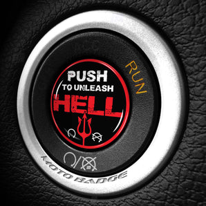 Push To Unleash HELL - Fits Dodge Charger & Challenger - Start Button Cover for Hellcat, SXT, Scat Pack, Redeye, Demon & More