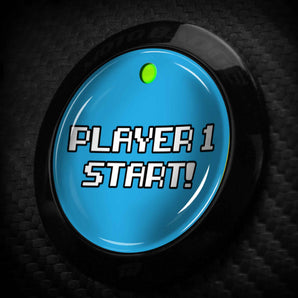 PLAYER 1 - Fits Ford F Series Trucks - 8 Bit Retro Gamer Push Start Button Cover for F150 F250 Super Duty and More Light Blue